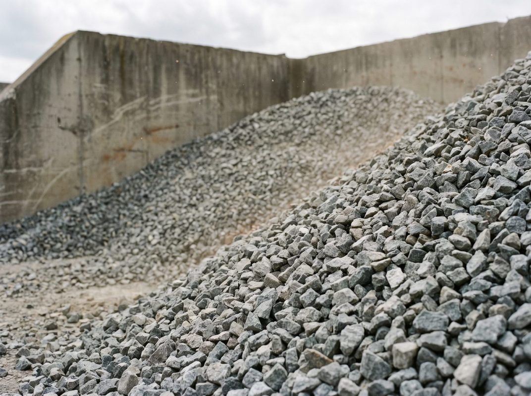 Stockpile of three quarter inch angular crushed rock